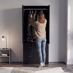 Wardrobe with 2 Doors and 2 Drawers in Matte Black