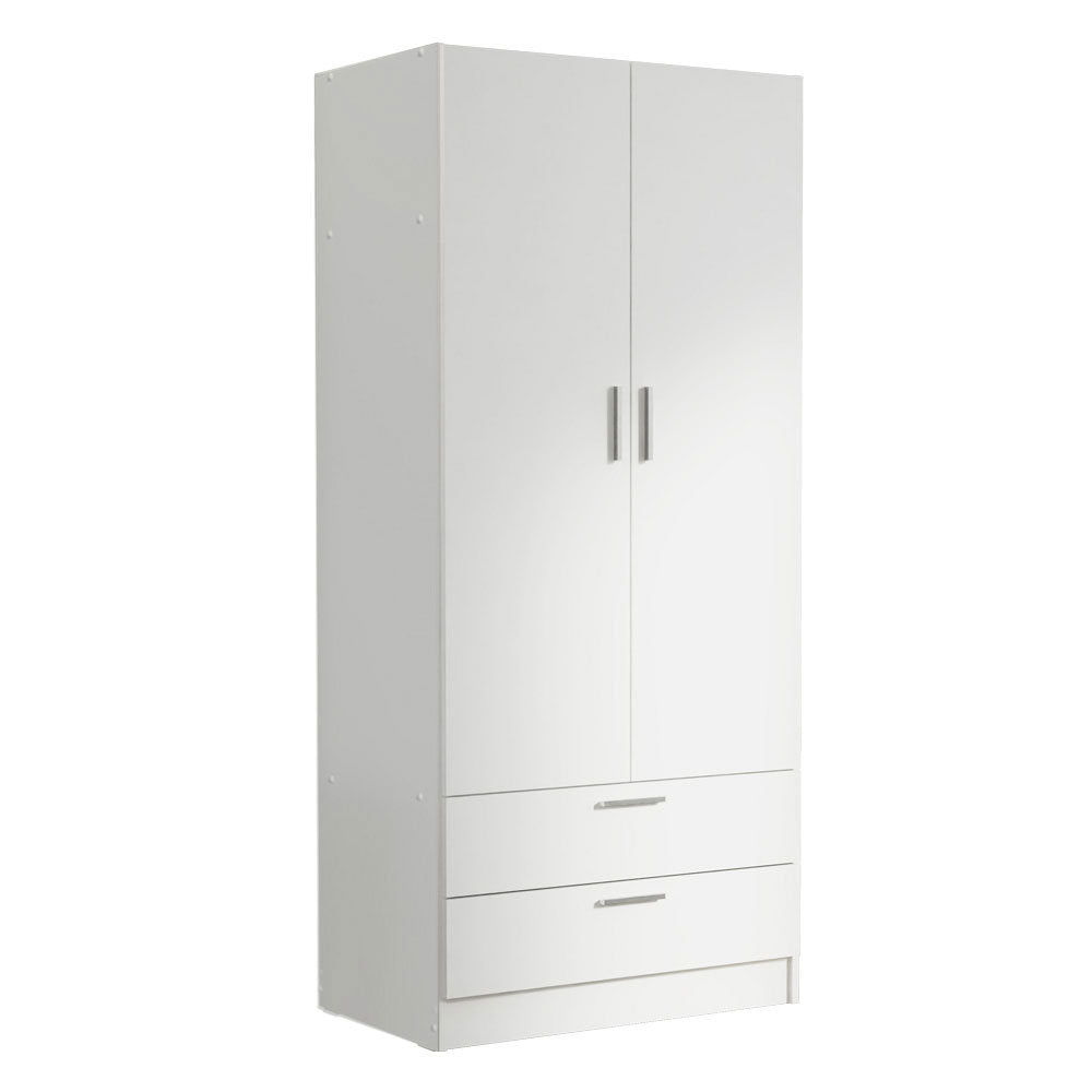 Wardrobe with 2 Doors, Drawers and Hanging Rail in White