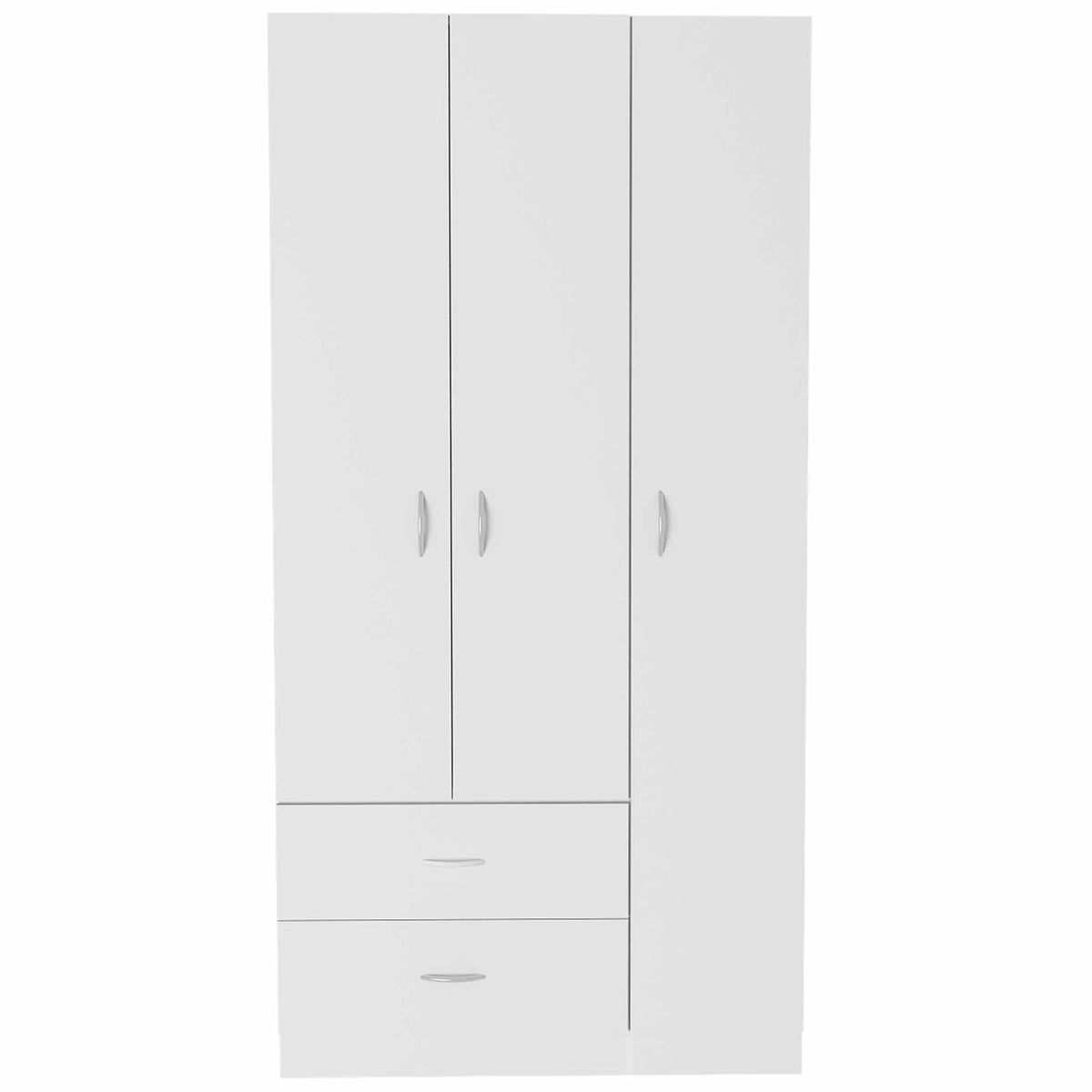 Wardrobe with 3 Doors and 2 Drawers in White Particle Board