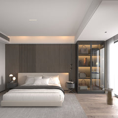 Wardrobe with Tempered Glass Doors and LED Light Strip, Black