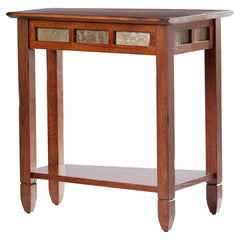 Wedge Table, Solid Wood in Rustic Oak with Natural Stone Tile Insets