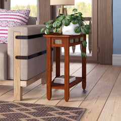 Wedge Table, Solid Wood in Rustic Oak with Natural Stone Tile Insets