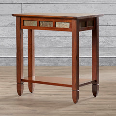 Wedge Table, Solid Wood in Rustic Oak with Natural Stone Tile Insets