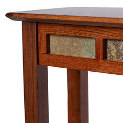 Wedge Table, Solid Wood in Rustic Oak with Natural Stone Tile Insets
