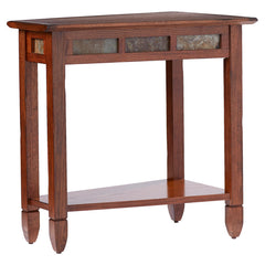 Wedge Table, Solid Wood in Rustic Oak with Natural Stone Tile Insets