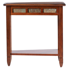 Wedge Table, Solid Wood in Rustic Oak with Natural Stone Tile Insets