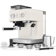 Front | KitchenAid KES6551 semi-automatic espresso machine with burr grinder in porcelain white front view