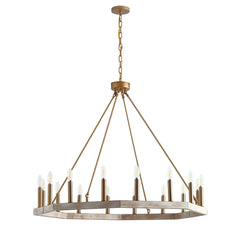 Wheel Chandelier with 16 Candle Lights in Gold Metal