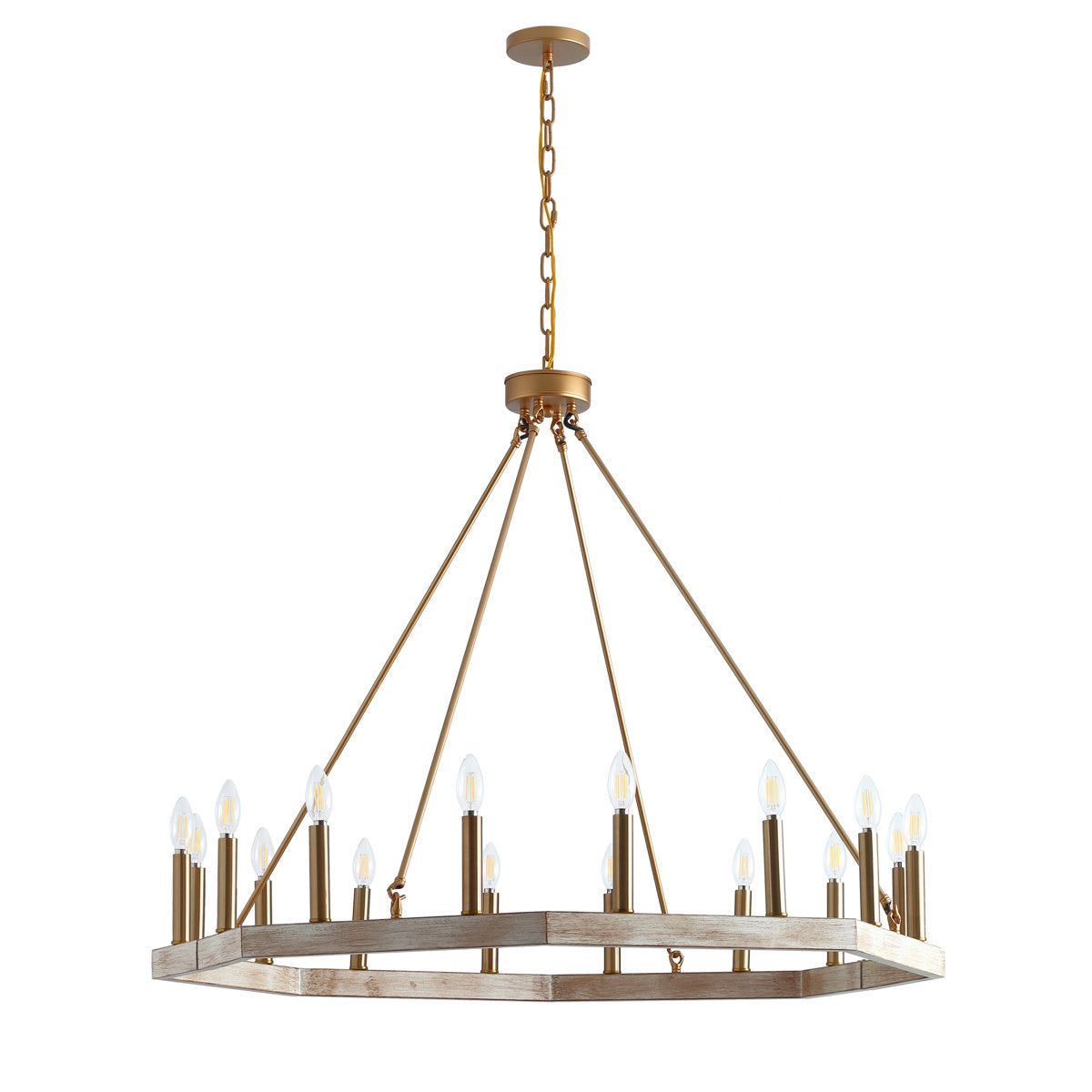 Wheel Chandelier with 16 Candle Lights in Gold Metal