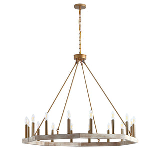 Wheel Chandelier with 16 Candle Lights in Gold Metal