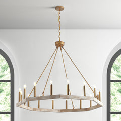 Wheel Chandelier with 16 Candle Lights in Gold Metal
