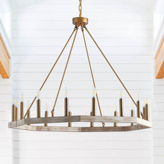 Wheel Chandelier with 16 Candle Lights in Gold Metal