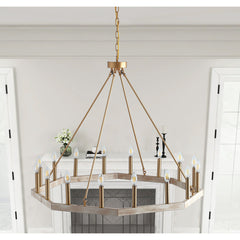 Wheel Chandelier with 16 Candle Lights in Gold Metal