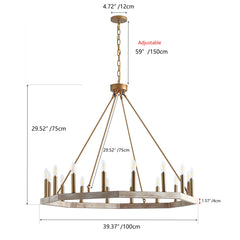 Wheel Chandelier with 16 Candle Lights in Gold Metal