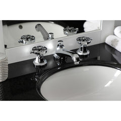 Widespread Bathroom Faucet, Belknap, Two-Handle with Brass Pop-Up in Polished Chrome