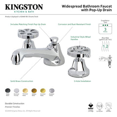 Widespread Bathroom Faucet, Belknap, Two-Handle with Brass Pop-Up in Polished Chrome