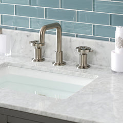 Widespread Bathroom Faucet, Belknap, Two-Handle with Push Pop-Up Drain in Brushed Nickel