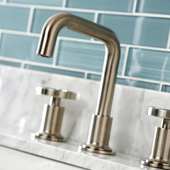 Widespread Bathroom Faucet, Belknap, Two-Handle with Push Pop-Up Drain in Brushed Nickel