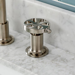 Widespread Bathroom Faucet, Belknap, Two-Handle with Push Pop-Up Drain in Brushed Nickel