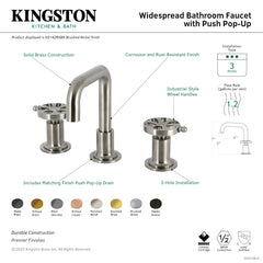 Widespread Bathroom Faucet, Belknap, Two-Handle with Push Pop-Up Drain in Brushed Nickel