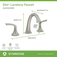 Widespread Bathroom Faucet, Elm, Two-Handle, Pop-Up Drain, Satin Nickel