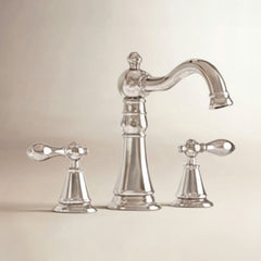 Widespread Bathroom Faucet, English Classic, Two-Handle, 3-Hole, Polished Nickel
