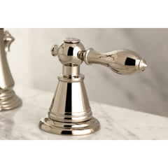 Widespread Bathroom Faucet, English Classic, Two-Handle, 3-Hole, Polished Nickel