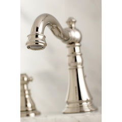 Widespread Bathroom Faucet, English Classic, Two-Handle, 3-Hole, Polished Nickel