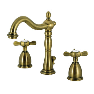 Widespread Bathroom Faucet, Essex, Two-Handle with Brass Pop-Up in Antique Brass
