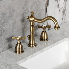 Widespread Bathroom Faucet, Essex, Two-Handle with Brass Pop-Up in Antique Brass