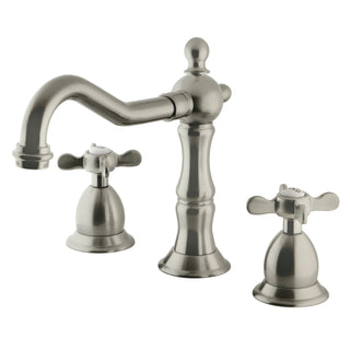 Widespread Bathroom Faucet, Essex, Two-Handle with Brass Pop-Up in Brushed Nickel