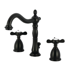 Widespread Bathroom Faucet, Essex, Two-Handle with Brass Pop-Up in Matte Black