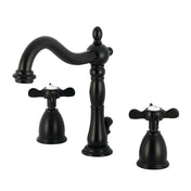 Widespread Bathroom Faucet, Essex, Two-Handle with Brass Pop-Up in Matte Black
