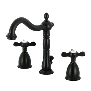 Widespread Bathroom Faucet, Essex, Two-Handle with Brass Pop-Up in Matte Black