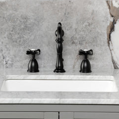 Widespread Bathroom Faucet, Essex, Two-Handle with Brass Pop-Up in Matte Black