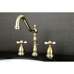 Widespread Bathroom Faucet, Essex, Two-Handle with Brass Pop-Up in Polished Brass