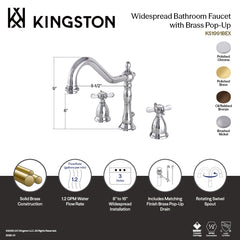 Widespread Bathroom Faucet, Essex, Two-Handle with Brass Pop-Up in Polished Brass