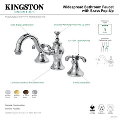 Widespread Bathroom Faucet, French Country, Two-Handle, 3-Hole, Polished Brass