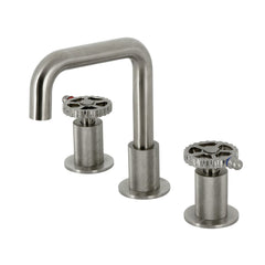 Widespread Bathroom Faucet, Fuller, Two-Handle with Push Pop-Up Drain in Brushed Nickel