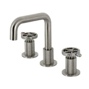 Widespread Bathroom Faucet, Fuller, Two-Handle with Push Pop-Up Drain in Brushed Nickel