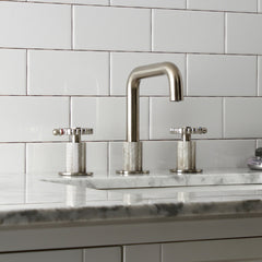 Widespread Bathroom Faucet, Fuller, Two-Handle with Push Pop-Up Drain in Brushed Nickel