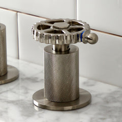Widespread Bathroom Faucet, Fuller, Two-Handle with Push Pop-Up Drain in Brushed Nickel