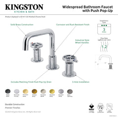 Widespread Bathroom Faucet, Fuller, Two-Handle with Push Pop-Up Drain in Brushed Nickel