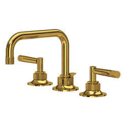 Widespread Bathroom Faucet, Graceline with Lever Handles in Unlacquered Brass