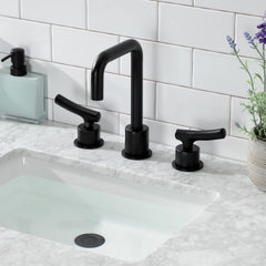 Widespread Bathroom Faucet, Hallerbos, Two-Handle with Pop-Up Drain in Matte Black