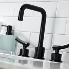 Widespread Bathroom Faucet, Hallerbos, Two-Handle with Pop-Up Drain in Matte Black