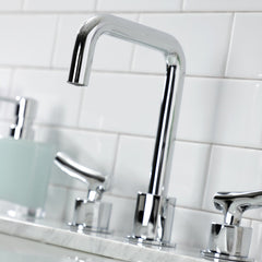 Widespread Bathroom Faucet, Hallerbos, Two-Handle with Pop-Up Drain in Polished Chrome