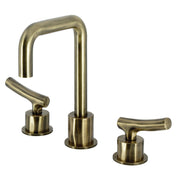 Widespread Bathroom Faucet, Hallerbos, Two-Handle with Push Pop-Up Drain in Antique Brass