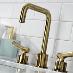 Widespread Bathroom Faucet, Hallerbos, Two-Handle with Push Pop-Up Drain in Antique Brass