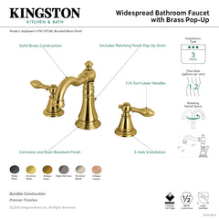 Widespread Bathroom Faucet, Heirloom, Two-Handle with Brass Pop-Up